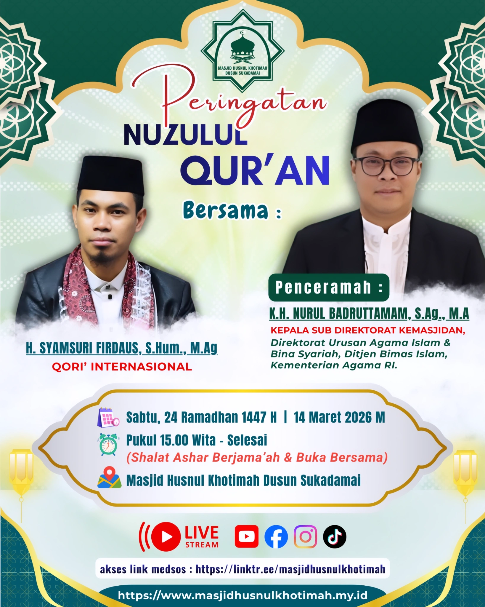 Panitia PHBI Masjid Husnul Khotimah Undang Qori' Internasional dan dari Kementerian Agama RI dalam Nuzulul Qur'an 1447 H Panitia PHBI Masjid Husnul Khotimah Undang Qori' Internasional dan dari Kementerian Agama RI dalam Nuzulul Qur'an 1447 H